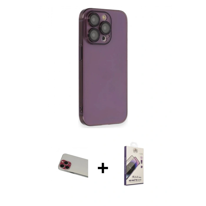 MARSİLYAN™- iPhone 13 Pro Max Kılıf Siluet Minimal Özel Seri - Siyah Bilvis 3D Mat Cam Ekran Koruyucu + Rainbow Kamera Lens Koruma Cam - KI