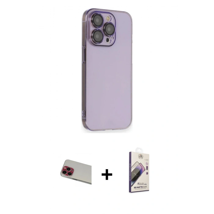 MARSİLYAN™- iPhone 13 Pro Max Kılıf Siluet Minimal Özel Seri - Siyah Bilvis 3D Mat Cam Ekran Koruyucu + Rainbow Kamera Lens Koruma Cam - KI
