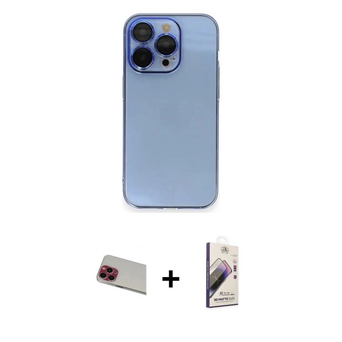 MARSİLYAN™- iPhone 13 Pro Max Kılıf Siluet Minimal Özel Seri - Siyah Bilvis 3D Mat Cam Ekran Koruyucu + Rainbow Kamera Lens Koruma Cam - KI