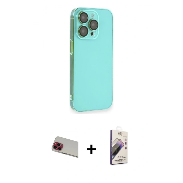 MARSİLYAN™- iPhone 13 Pro Max Kılıf Siluet Minimal Özel Seri - Siyah Bilvis 3D Mat Cam Ekran Koruyucu + Rainbow Kamera Lens Koruma Cam - KI