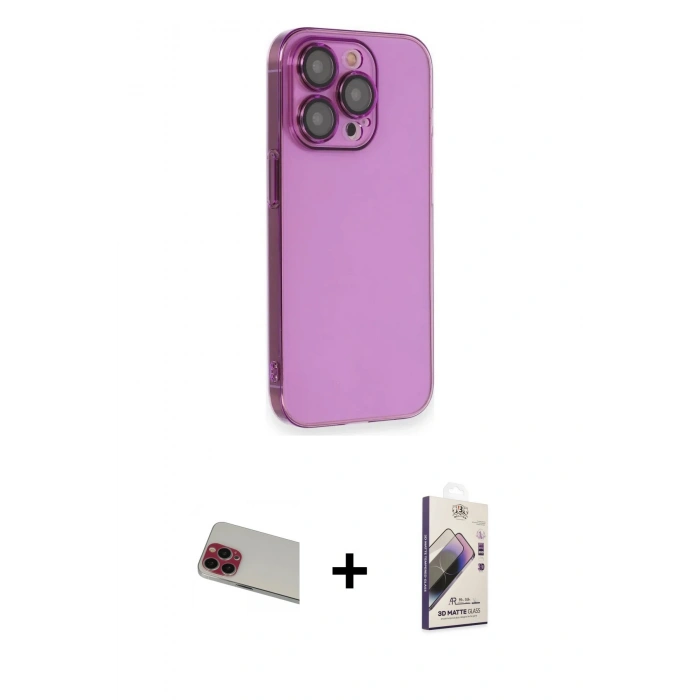 MARSİLYAN™- iPhone 13 Pro Max Kılıf Siluet Minimal Özel Seri - Siyah Bilvis 3D Mat Cam Ekran Koruyucu + Rainbow Kamera Lens Koruma Cam - KI