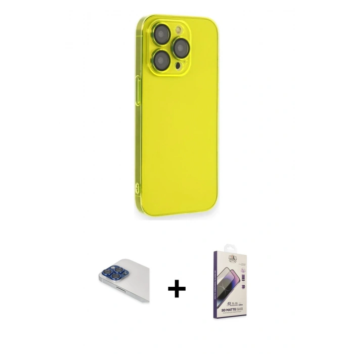 MARSİLYAN™- iPhone 13 Pro Max Kılıf Siluet Minimal Özel Seri - Siyah Bilvis 3D Mat Cam Ekran Koruyucu + Lacivert Pers Alüminyum Kamera Lens
