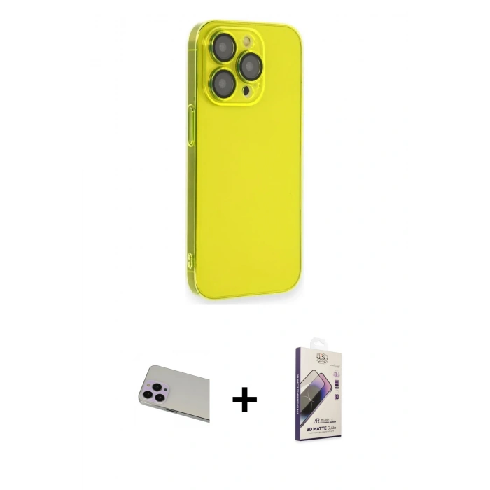 MARSİLYAN™- iPhone 13 Pro Max Kılıf Siluet Minimal Özel Seri - Siyah Bilvis 3D Mat Cam Ekran Koruyucu + Mor Rainbow Kamera Lens Koruma Cam