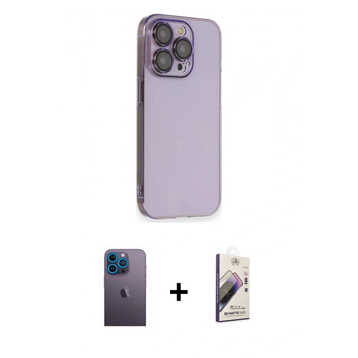 MARSİLYAN™- iPhone 13 Pro Max Kılıf Siluet Minimal Özel Seri - Siyah Bilvis 3D Mat Cam Ekran Koruyucu + Neon Fosforlu Kamera Lens - MI