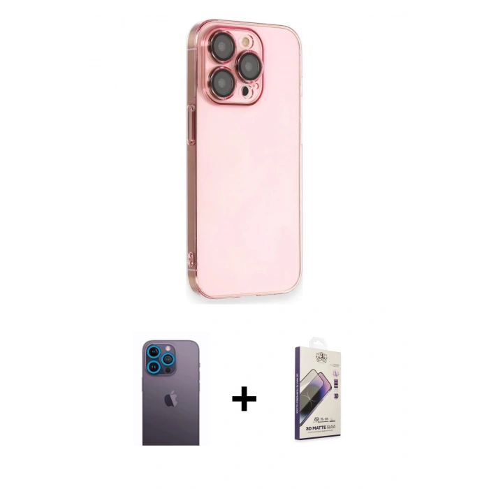 MARSİLYAN™- iPhone 13 Pro Max Kılıf Siluet Minimal Özel Seri - Siyah Bilvis 3D Mat Cam Ekran Koruyucu + Neon Fosforlu Kamera Lens - MI