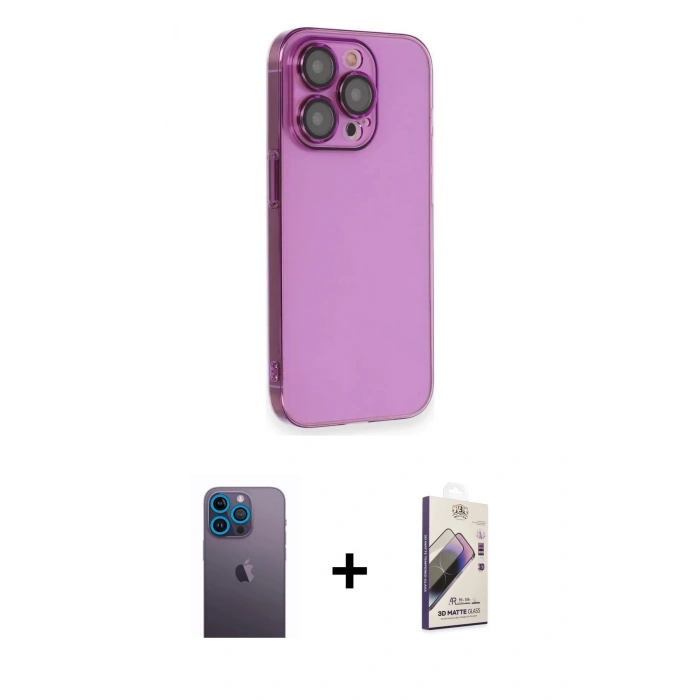 MARSİLYAN™- iPhone 13 Pro Max Kılıf Siluet Minimal Özel Seri - Siyah Bilvis 3D Mat Cam Ekran Koruyucu + Neon Fosforlu Kamera Lens - MI