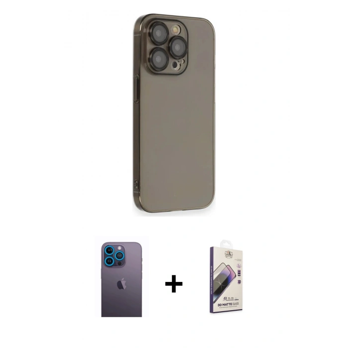 MARSİLYAN™- iPhone 13 Pro Max Kılıf Siluet Minimal Özel Seri - Siyah Bilvis 3D Mat Cam Ekran Koruyucu + Neon Fosforlu Kamera Lens - MI