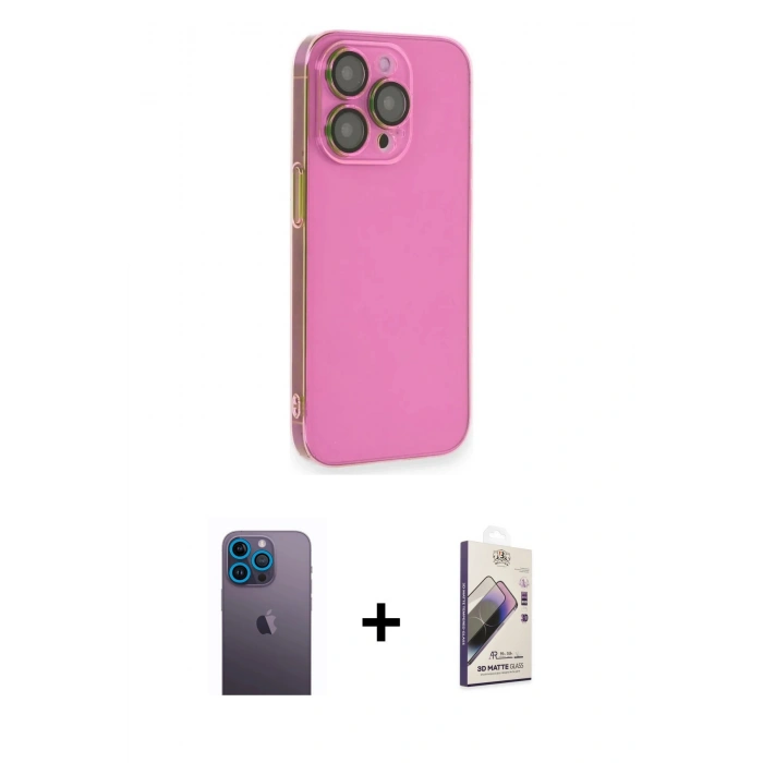 MARSİLYAN™- iPhone 13 Pro Max Kılıf Siluet Minimal Özel Seri - Siyah Bilvis 3D Mat Cam Ekran Koruyucu + Neon Fosforlu Kamera Lens - MI