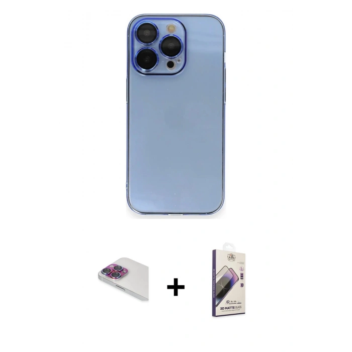 MARSİLYAN™- iPhone 13 Pro Max Kılıf Siluet Minimal Özel Seri - Siyah Bilvis 3D Mat Cam Ekran Koruyucu + Pers Alüminyum Kamera Lens - GI