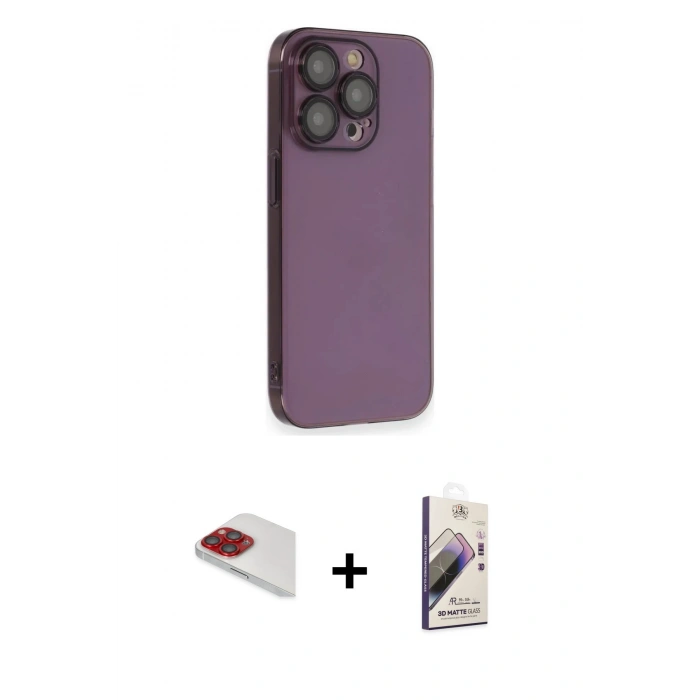 MARSİLYAN™- iPhone 13 Pro Max Kılıf Siluet Minimal Özel Seri - Siyah Bilvis 3D Mat Cam Ekran Koruyucu + Pers Alüminyum Kamera Lens - KI
