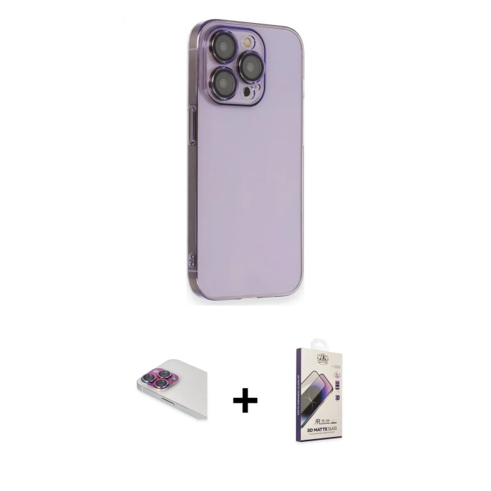 MARSİLYAN™- iPhone 13 Pro Max Kılıf Siluet Minimal Özel Seri - Siyah Bilvis 3D Mat Cam Ekran Koruyucu + Pers Alüminyum Kamera Lens - GI