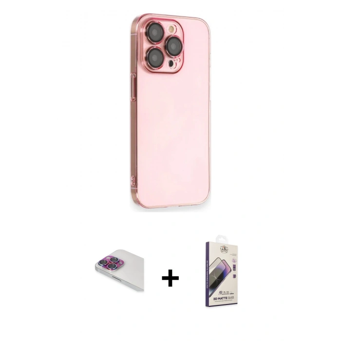 MARSİLYAN™- iPhone 13 Pro Max Kılıf Siluet Minimal Özel Seri - Siyah Bilvis 3D Mat Cam Ekran Koruyucu + Pers Alüminyum Kamera Lens - GI
