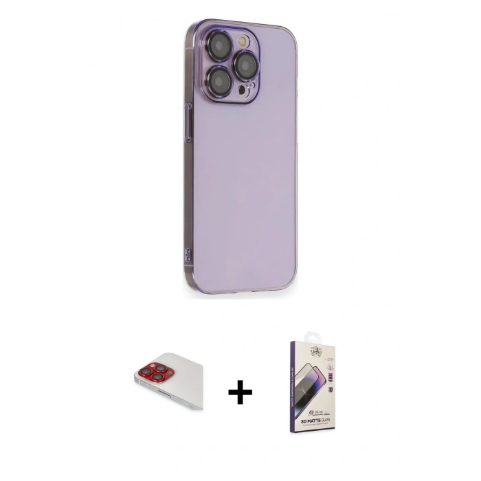 MARSİLYAN™- iPhone 13 Pro Max Kılıf Siluet Minimal Özel Seri - Siyah Bilvis 3D Mat Cam Ekran Koruyucu + Pers Alüminyum Kamera Lens - KI