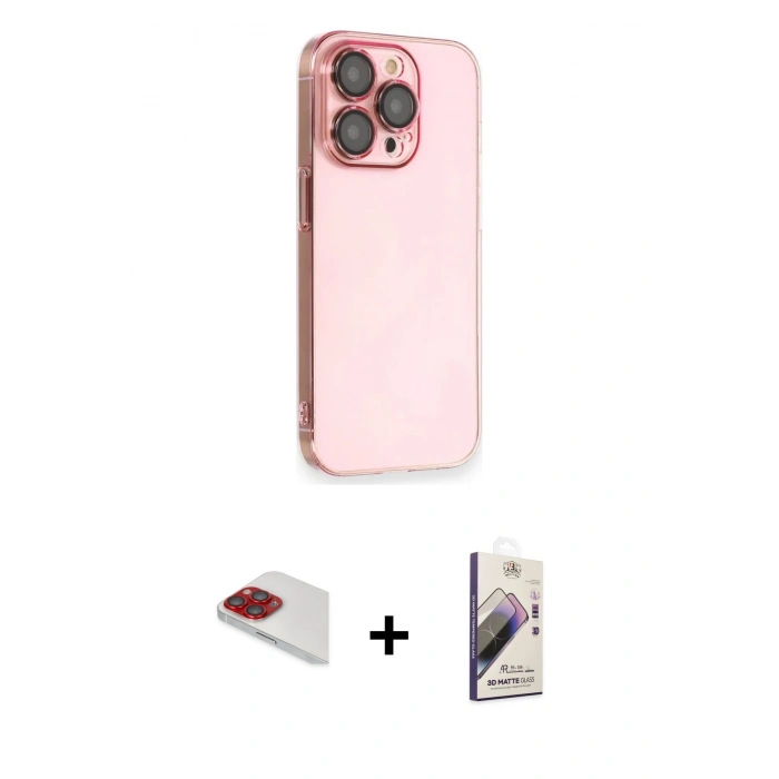 MARSİLYAN™- iPhone 13 Pro Max Kılıf Siluet Minimal Özel Seri - Siyah Bilvis 3D Mat Cam Ekran Koruyucu + Pers Alüminyum Kamera Lens - KI