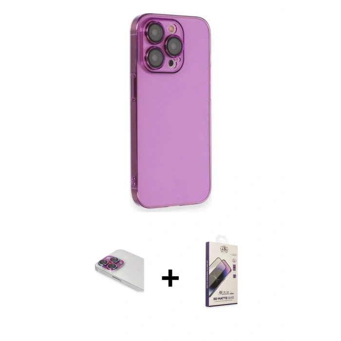 MARSİLYAN™- iPhone 13 Pro Max Kılıf Siluet Minimal Özel Seri - Siyah Bilvis 3D Mat Cam Ekran Koruyucu + Pers Alüminyum Kamera Lens - GI