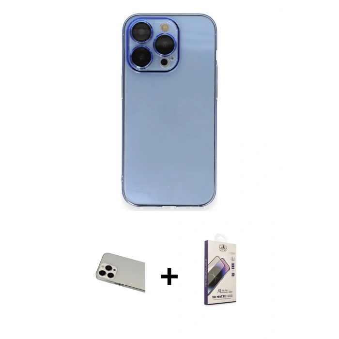 MARSİLYAN™- iPhone 13 Pro Max Kılıf Siluet Minimal Özel Seri - Siyah Bilvis 3D Mat Cam Ekran Koruyucu + Rainbow Kamera Lens Koruma Cam - BZ
