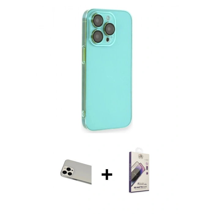 MARSİLYAN™- iPhone 13 Pro Max Kılıf Siluet Minimal Özel Seri - Siyah Bilvis 3D Mat Cam Ekran Koruyucu + Rainbow Kamera Lens Koruma Cam - BZ