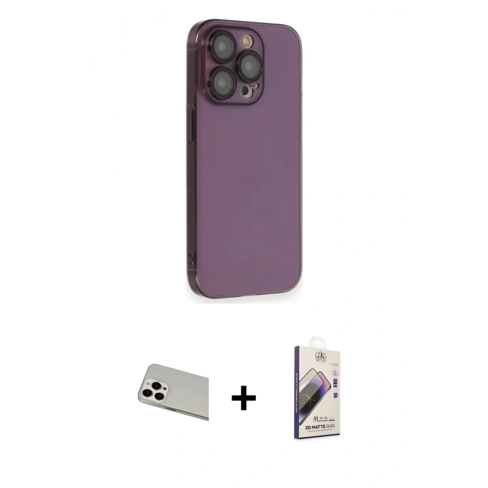 MARSİLYAN™- iPhone 13 Pro Max Kılıf Siluet Minimal Özel Seri - Siyah Bilvis 3D Mat Cam Ekran Koruyucu + Rainbow Kamera Lens Koruma Cam - BZ