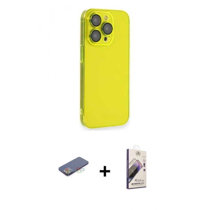 MARSİLYAN™- iPhone 13 Pro Max Kılıf Siluet Minimal Özel Seri - Siyah Bilvis 3D Mat Cam Ekran Koruyucu + Renkli Kamera Lens Koruma Cam - MI