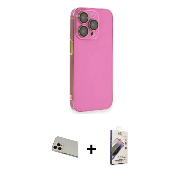 MARSİLYAN™- iPhone 13 Pro Max Kılıf Siluet Minimal Özel Seri - Siyah Bilvis 3D Mat Cam Ekran Koruyucu + Rainbow Kamera Lens Koruma Cam - REGD
