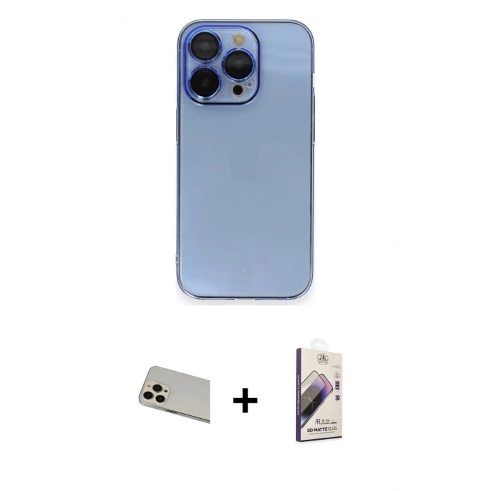 MARSİLYAN™- iPhone 13 Pro Max Kılıf Siluet Minimal Özel Seri - Siyah Bilvis 3D Mat Cam Ekran Koruyucu + Rainbow Kamera Lens Koruma Cam - REGD