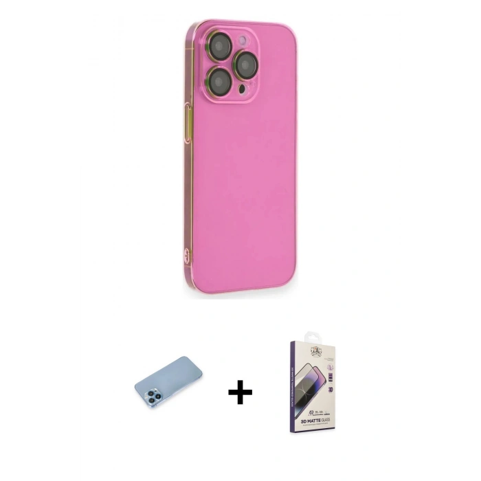 MARSİLYAN™- iPhone 13 Pro Max Kılıf Siluet Minimal Özel Seri - Siyah Bilvis 3D Mat Cam Ekran Koruyucu + Shine Kamera Lens Koruma Cam - MI