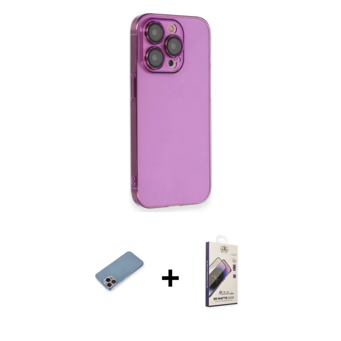 MARSİLYAN™- iPhone 13 Pro Max Kılıf Siluet Minimal Özel Seri - Siyah Bilvis 3D Mat Cam Ekran Koruyucu + Shine Kamera Lens Koruma Cam - PE