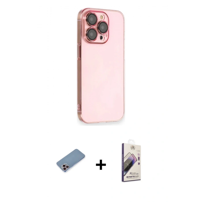 MARSİLYAN™- iPhone 13 Pro Max Kılıf Siluet Minimal Özel Seri - Siyah Bilvis 3D Mat Cam Ekran Koruyucu + Shine Kamera Lens Koruma Cam - PE