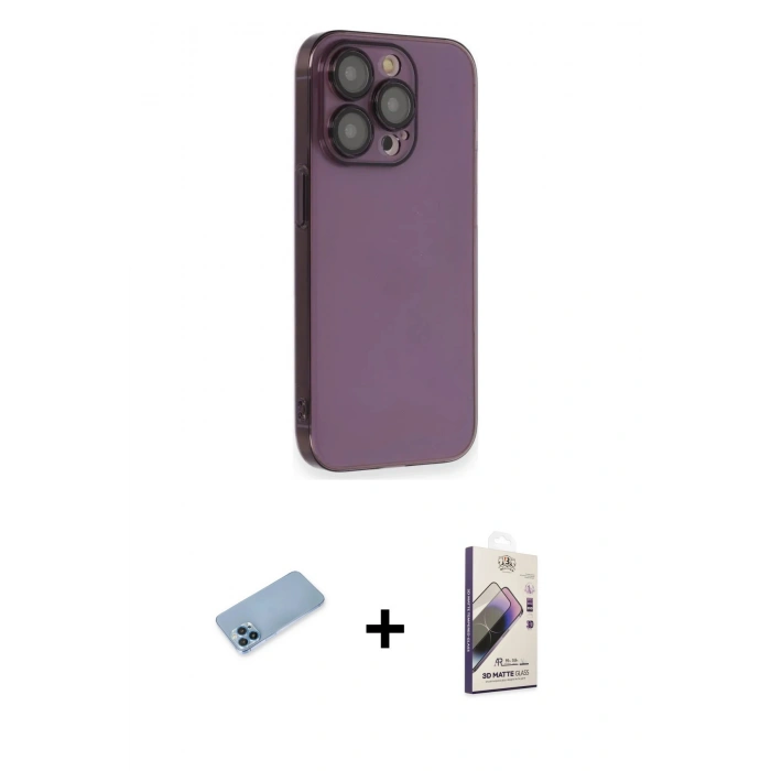 MARSİLYAN™- iPhone 13 Pro Max Kılıf Siluet Minimal Özel Seri - Siyah Bilvis 3D Mat Cam Ekran Koruyucu + Shine Kamera Lens Koruma Cam - MI