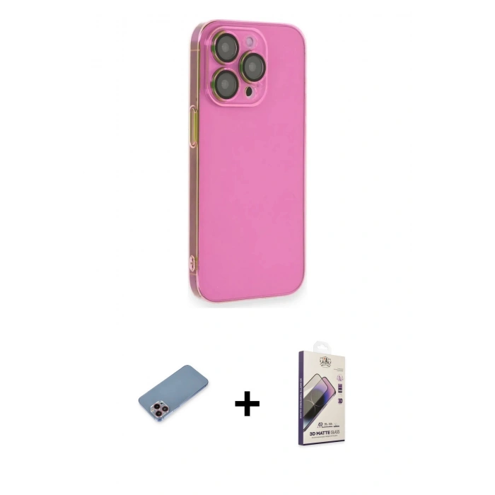 MARSİLYAN™- iPhone 13 Pro Max Kılıf Siluet Minimal Özel Seri - Siyah Bilvis 3D Mat Cam Ekran Koruyucu + Shine Kamera Lens Koruma Cam - PE