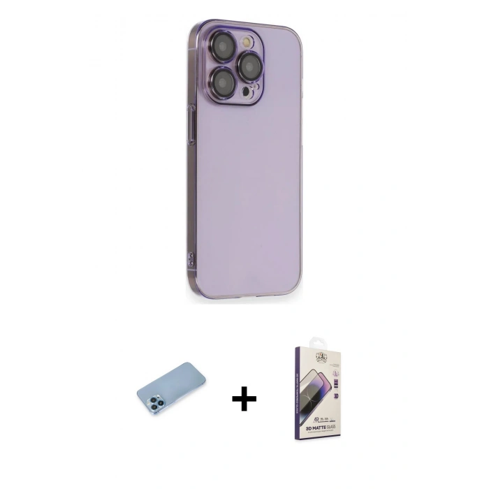MARSİLYAN™- iPhone 13 Pro Max Kılıf Siluet Minimal Özel Seri - Siyah Bilvis 3D Mat Cam Ekran Koruyucu + Shine Kamera Lens Koruma Cam - MI