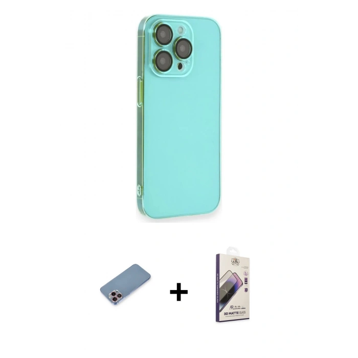 MARSİLYAN™- iPhone 13 Pro Max Kılıf Siluet Minimal Özel Seri - Siyah Bilvis 3D Mat Cam Ekran Koruyucu + Shine Kamera Lens Koruma Cam - PE
