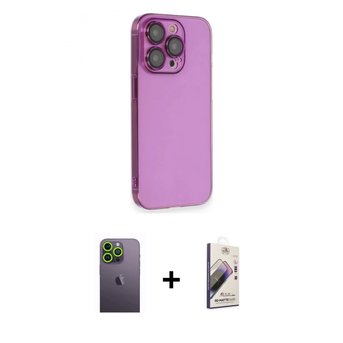 MARSİLYAN™- iPhone 13 Pro Max Kılıf Siluet Minimal Özel Seri - Siyah Bilvis 3D Mat Cam Ekran Koruyucu + Neon Fosforlu Kamera Lens - YL