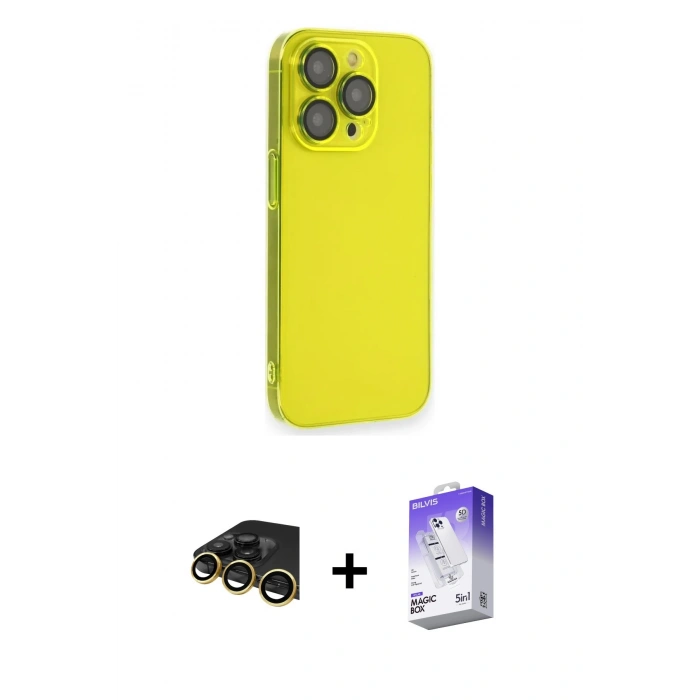 MARSİLYAN™- iPhone 13 Pro Max Kılıf Siluet Minimal Özel Seri - Siyah Bilvis 5in1 3D Magic Cam Ekran Koruyucu + Raze Metal Kamera Lens - GD