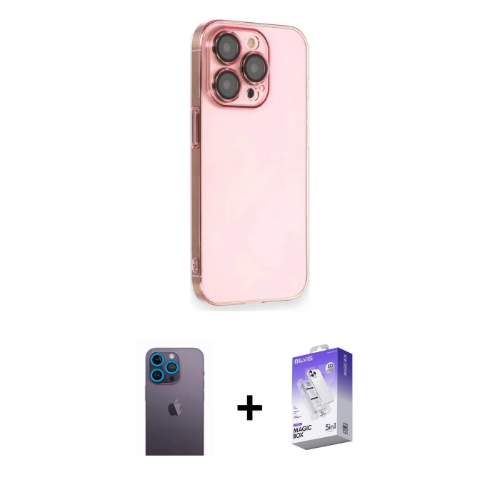 MARSİLYAN™- iPhone 13 Pro Max Kılıf Siluet Minimal Özel Seri - Siyah Bilvis 5in1 3D Magic Cam Ekran Koruyucu + Neon Fosforlu Kamera Lens - MI