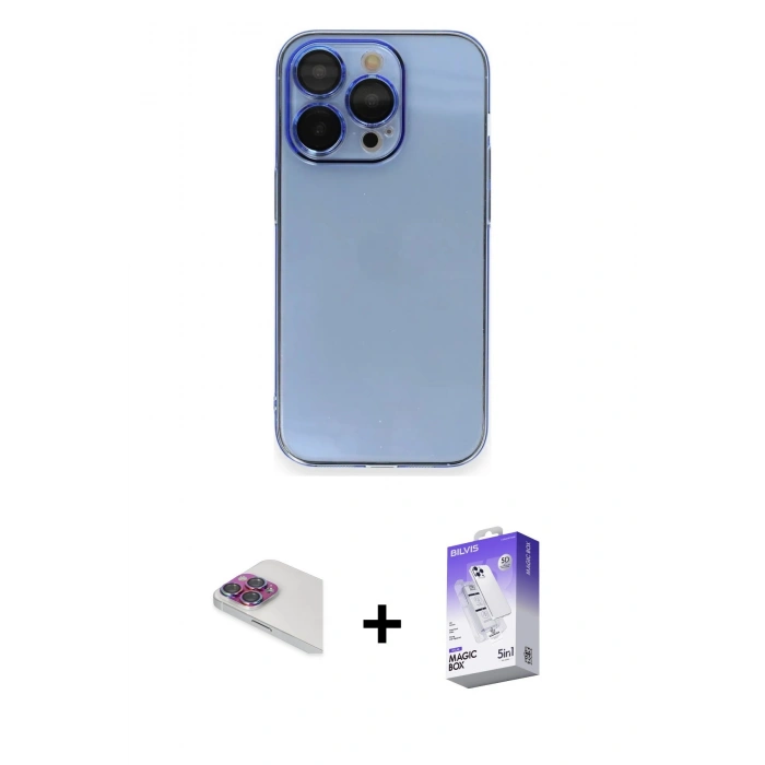 MARSİLYAN™- iPhone 13 Pro Max Kılıf Siluet Minimal Özel Seri - Siyah Bilvis 5in1 3D Magic Cam Ekran Koruyucu + Pers Alüminyum Kamera Lens - GI