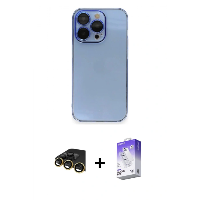 MARSİLYAN™- iPhone 13 Pro Max Kılıf Siluet Minimal Özel Seri - Siyah Bilvis 5in1 3D Magic Cam Ekran Koruyucu + Raze Metal Kamera Lens - GD