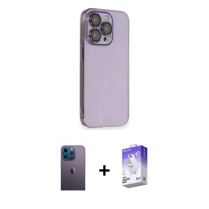 MARSİLYAN™- iPhone 13 Pro Max Kılıf Siluet Minimal Özel Seri - Siyah Bilvis 5in1 3D Magic Cam Ekran Koruyucu + Neon Fosforlu Kamera Lens - MI