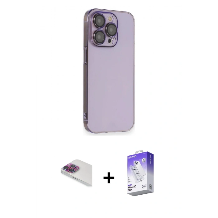 MARSİLYAN™- iPhone 13 Pro Max Kılıf Siluet Minimal Özel Seri - Siyah Bilvis 5in1 3D Magic Cam Ekran Koruyucu + Pers Alüminyum Kamera Lens - GI