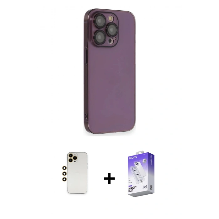 MARSİLYAN™- iPhone 13 Pro Max Kılıf Siluet Minimal Özel Seri - Siyah Bilvis 5in1 3D Magic Cam Ekran Koruyucu + Shine Kamera Lens - GD