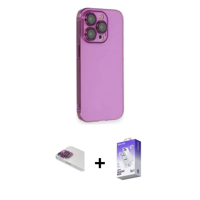 MARSİLYAN™- iPhone 13 Pro Max Kılıf Siluet Minimal Özel Seri - Siyah Bilvis 5in1 3D Magic Cam Ekran Koruyucu + Pers Alüminyum Kamera Lens - GI