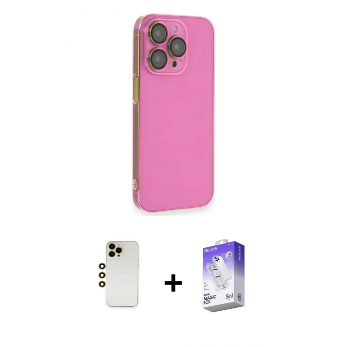 MARSİLYAN™- iPhone 13 Pro Max Kılıf Siluet Minimal Özel Seri - Siyah Bilvis 5in1 3D Magic Cam Ekran Koruyucu + Shine Kamera Lens - GD