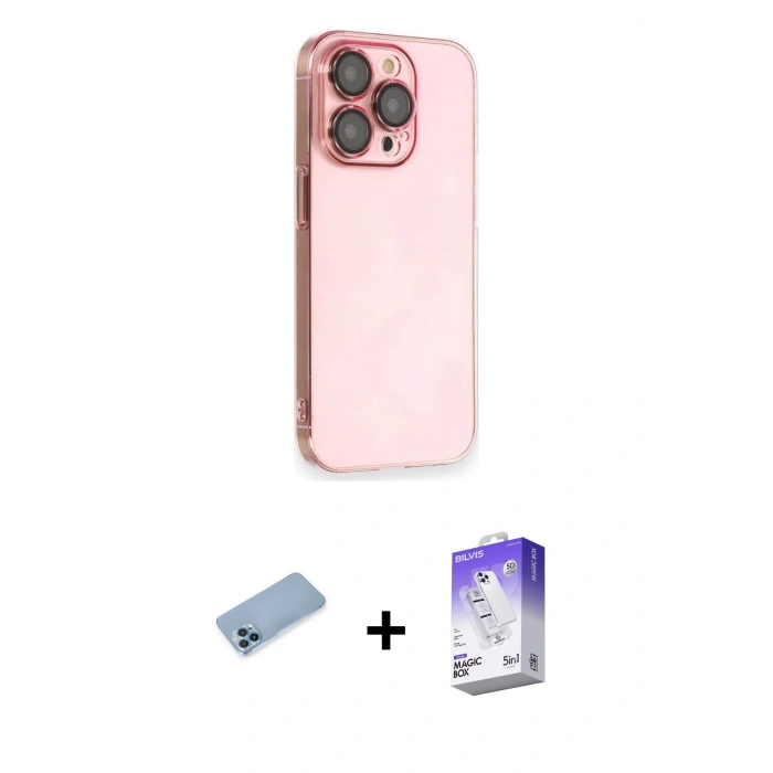 MARSİLYAN™- iPhone 13 Pro Max Kılıf Siluet Minimal Özel Seri - Siyah Bilvis 5in1 3D Magic Cam Ekran Koruyucu + Shine Kamera Lens Koruma Cam - MI