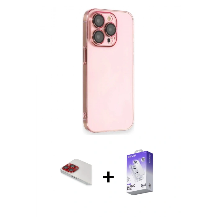 MARSİLYAN™- iPhone 13 Pro Max Kılıf Siluet Minimal Özel Seri - Siyah Bilvis 5in1 3D Magic Cam Ekran Koruyucu + Pers Alüminyum Kamera Lens - KI