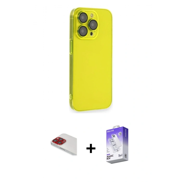 MARSİLYAN™- iPhone 13 Pro Max Kılıf Siluet Minimal Özel Seri - Siyah Bilvis 5in1 3D Magic Cam Ekran Koruyucu + Pers Alüminyum Kamera Lens - KI