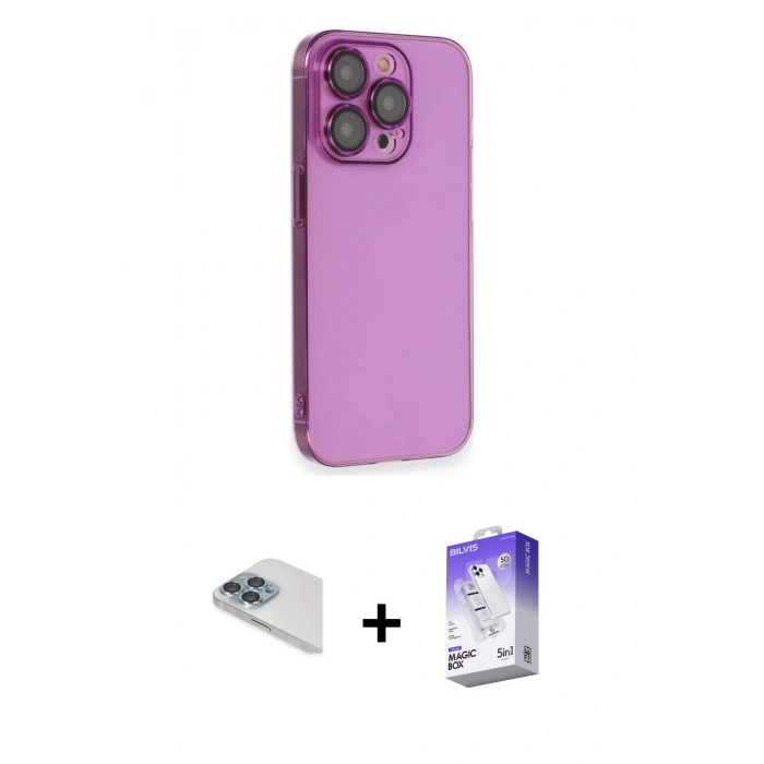 MARSİLYAN™- iPhone 13 Pro Max Kılıf Siluet Minimal Özel Seri - Siyah Bilvis 5in1 3D Magic Cam Ekran Koruyucu + Pers Alüminyum Kamera Lens - SABE