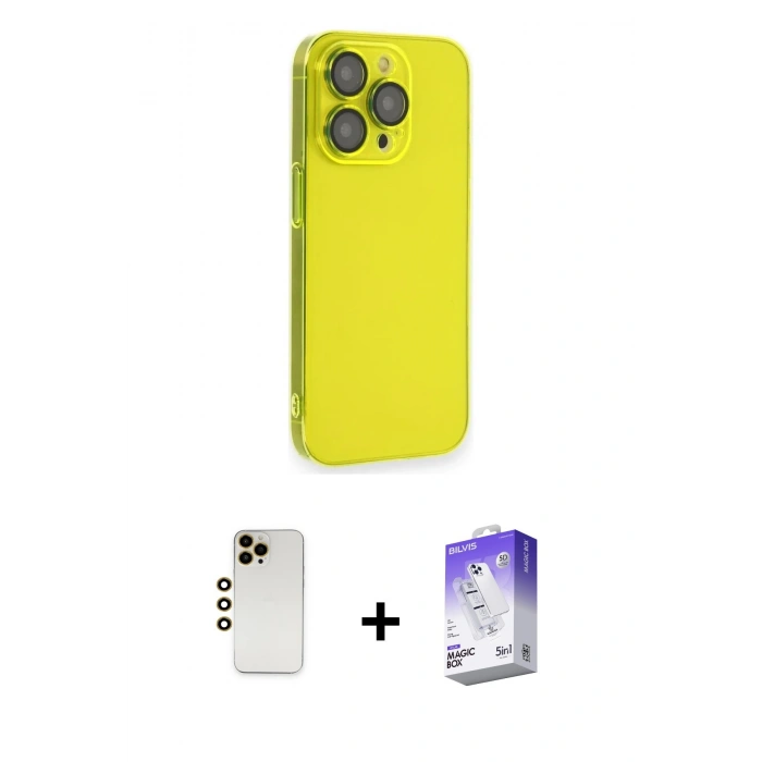 MARSİLYAN™- iPhone 13 Pro Max Kılıf Siluet Minimal Özel Seri - Siyah Bilvis 5in1 3D Magic Cam Ekran Koruyucu + Shine Kamera Lens - GD