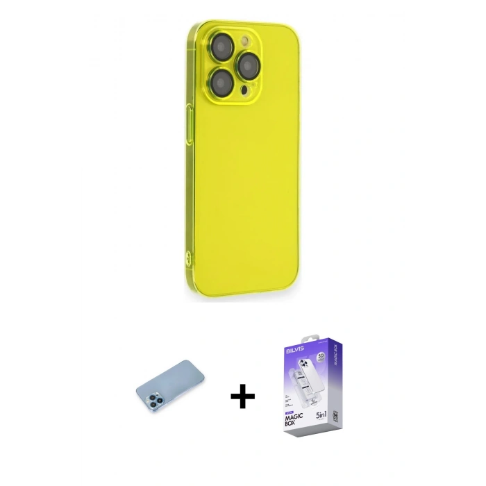 MARSİLYAN™- iPhone 13 Pro Max Kılıf Siluet Minimal Özel Seri - Siyah Bilvis 5in1 3D Magic Cam Ekran Koruyucu + Shine Kamera Lens Koruma Cam - MI