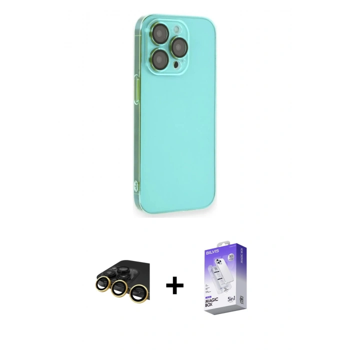 MARSİLYAN™- iPhone 13 Pro Max Kılıf Siluet Minimal Özel Seri - Siyah Bilvis 5in1 3D Magic Cam Ekran Koruyucu + Raze Metal Kamera Lens - GD
