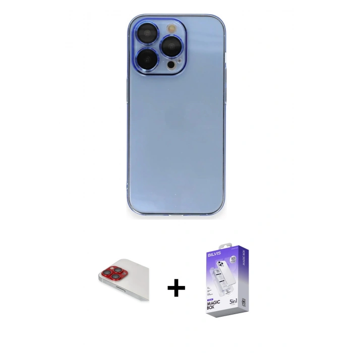 MARSİLYAN™- iPhone 13 Pro Max Kılıf Siluet Minimal Özel Seri - Siyah Bilvis 5in1 3D Magic Cam Ekran Koruyucu + Pers Alüminyum Kamera Lens - KI